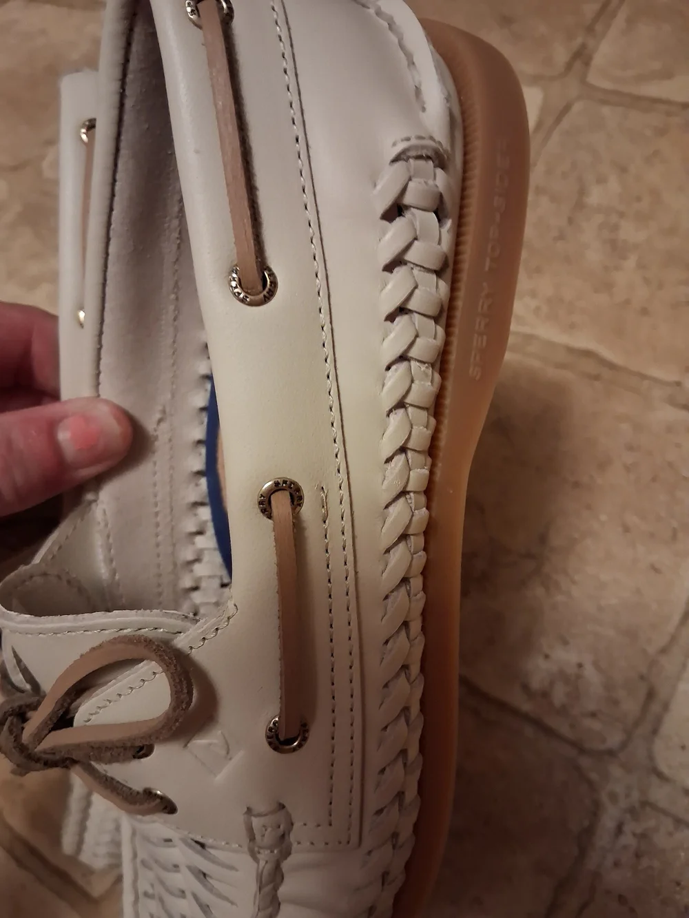Sperry Cream Woven Leather Flats with Tan Laces